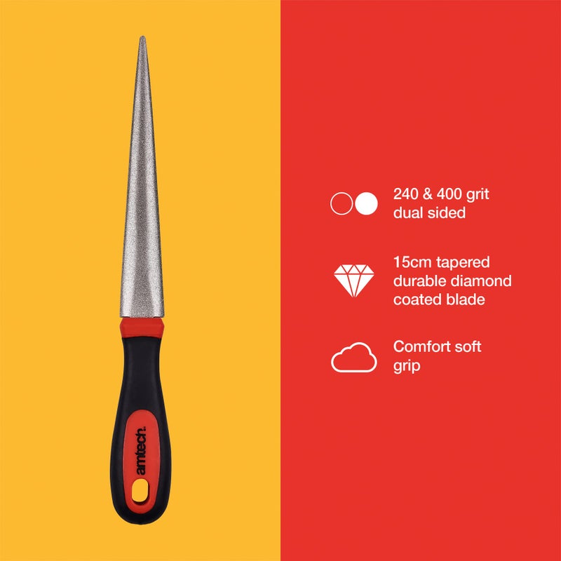 Amtech E2556 Diamond Sharpening File for Scissors, Knives and Garden Tools, 2-Sided Flat and Curved - Image 3